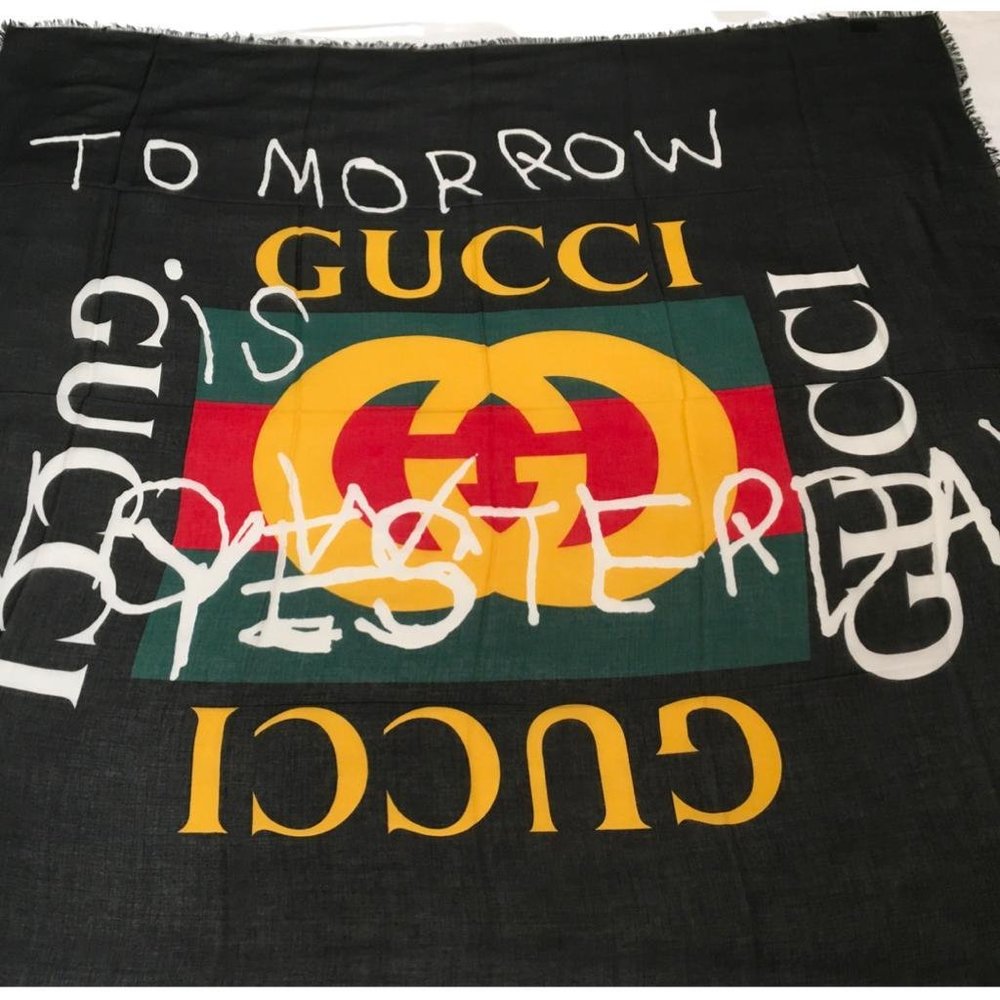 Nwt Gucci Women's Modal Silk Coco Capitan Logo Scarf Shawl Black Sz 55x55"